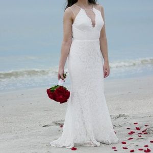 Lulus Amazing Lace Plunge Illusion Wedding Dress